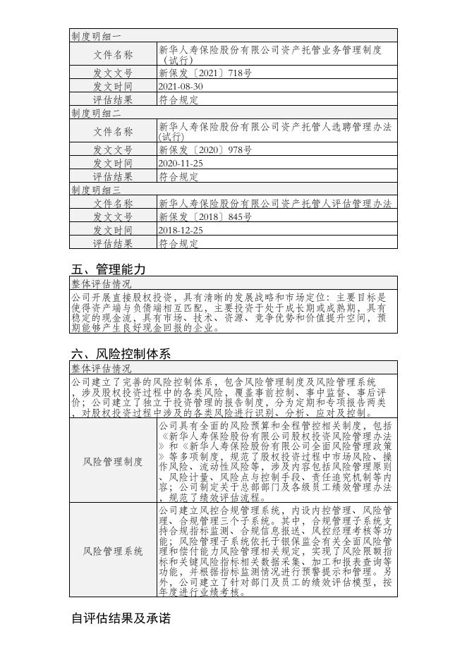 新华人寿保险股份有限公司股权投资管理能力(直接股权投资)建设及自评估情况(年度披露) 2022-01-20.PDF