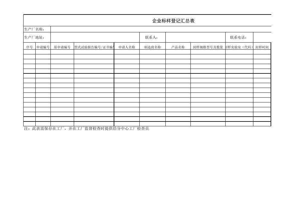工厂标样登记汇总表.xls