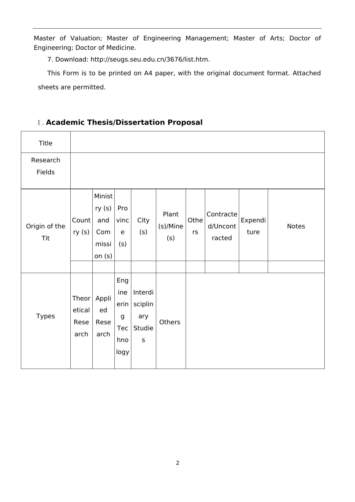 Graduate Students of Professional Degree of Southeast University Schedule for Thesis Proposal and Writing
