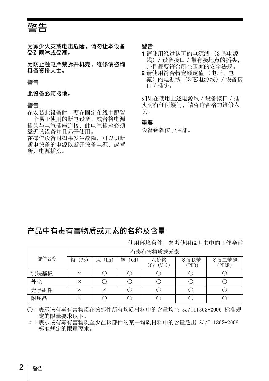 &nbsp;SONY VPL-EX176投影机 说明书