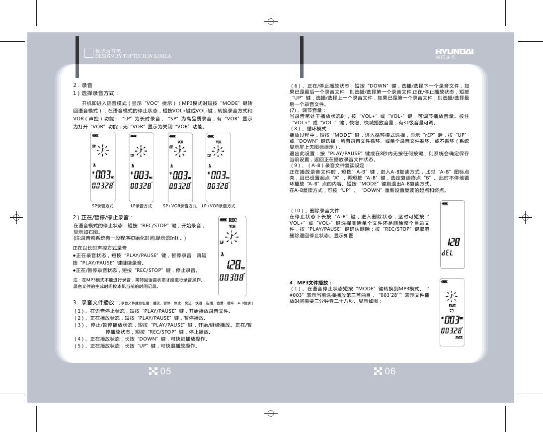 韩国现代HYV-E20数码录音笔使用说明书