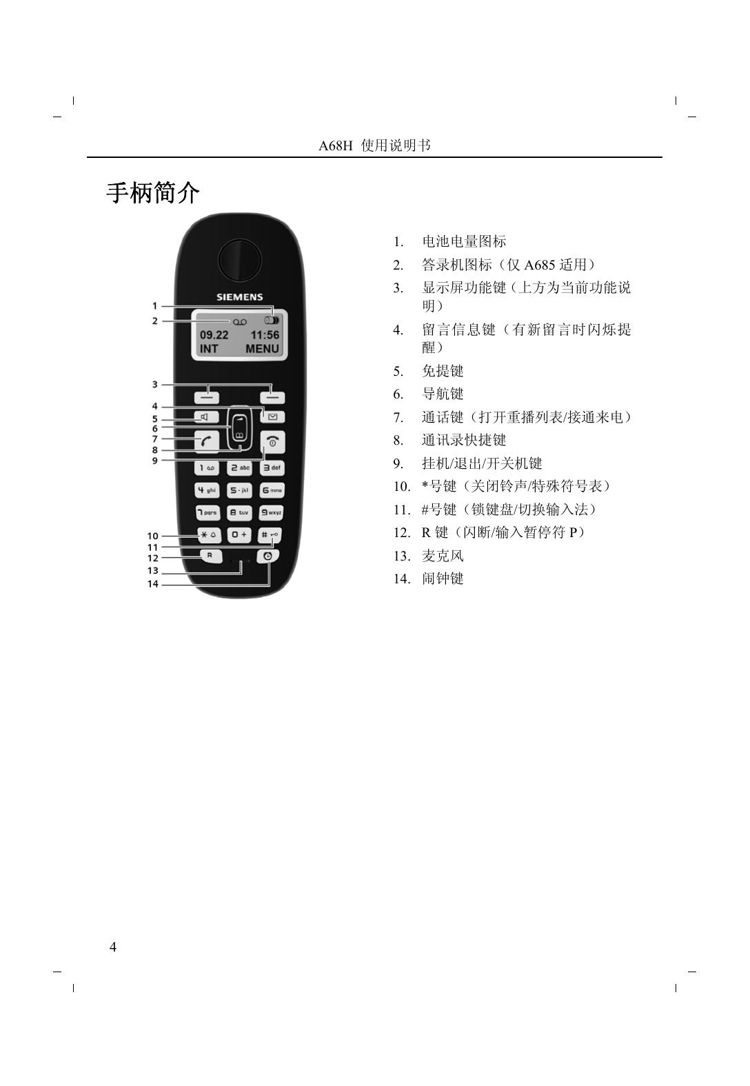 西门子GIGASET A68H数字无绳扩展话机 使用说明书