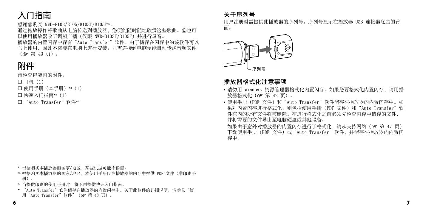 索尼MP3随身听NWD-B103F型说明书