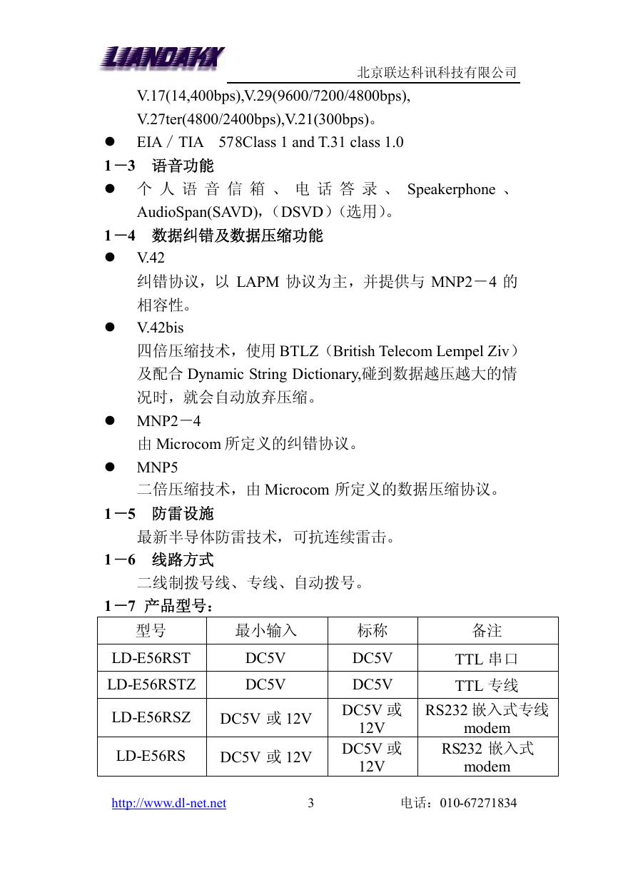 LD-56RSZ外置专线MODEM说明书