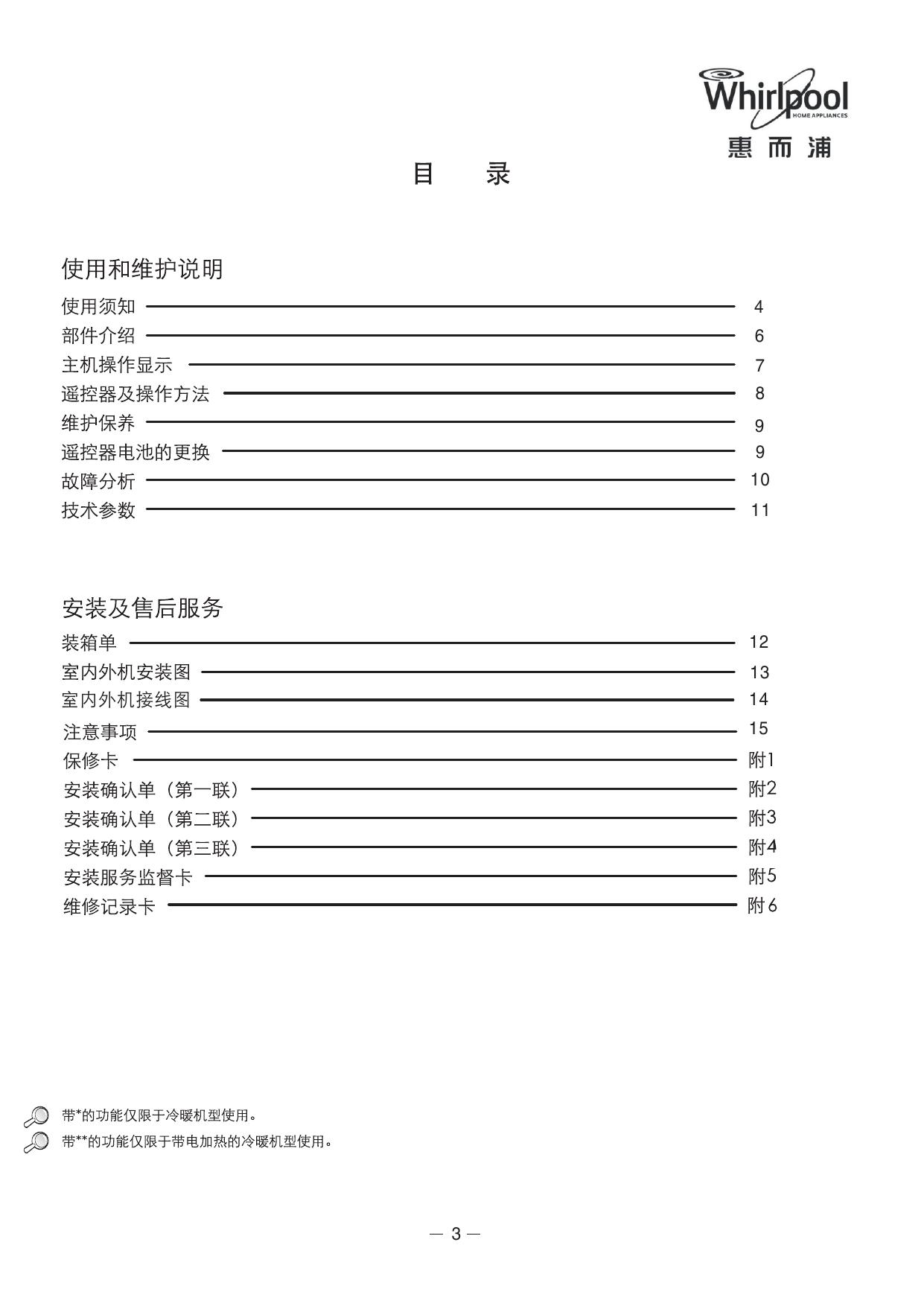 惠而浦AVH-170CN2A/H分体落地式房间空调器说明书