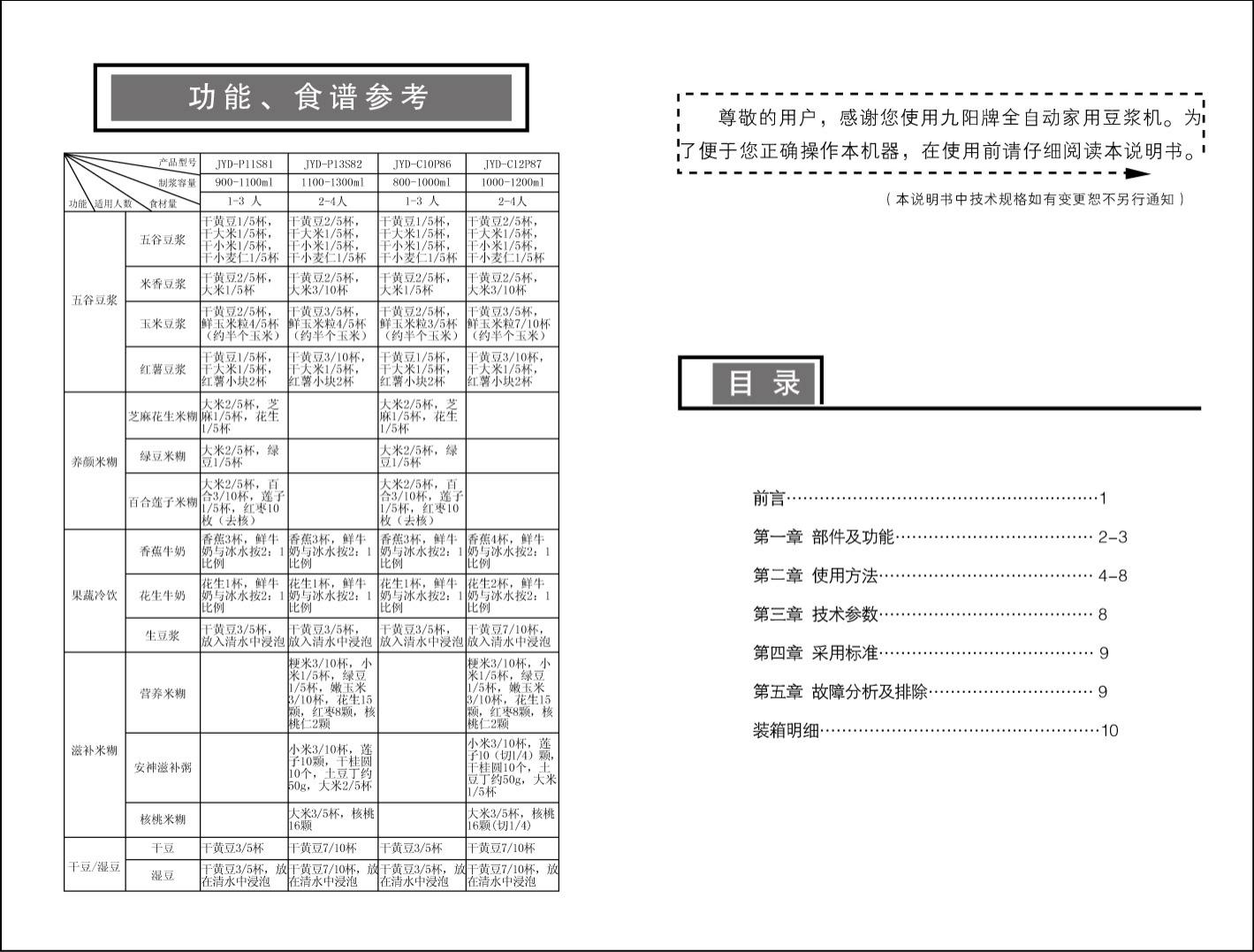 九阳 豆浆机JYD-P13S82型 使用说明书