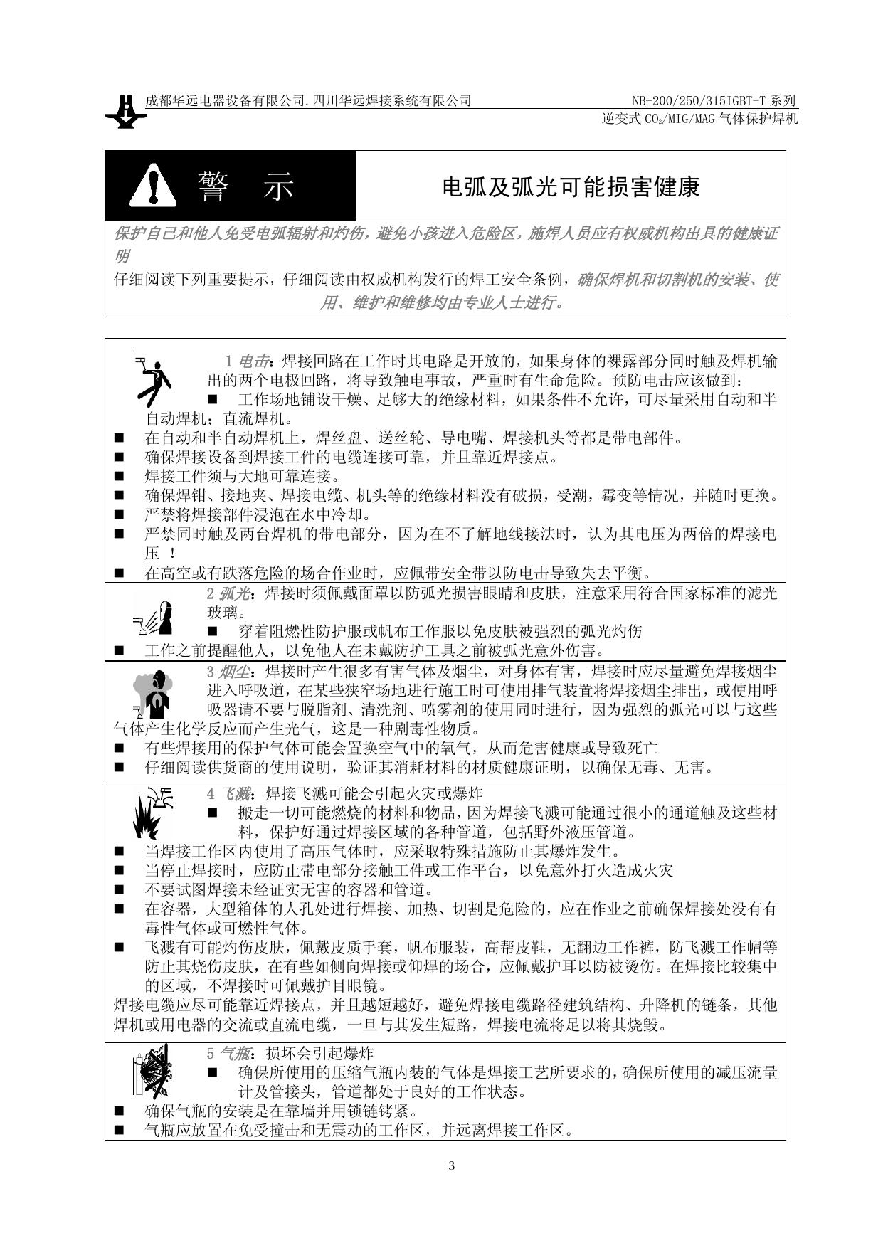 华远NB-250IGBT-T气体保护焊机说明书