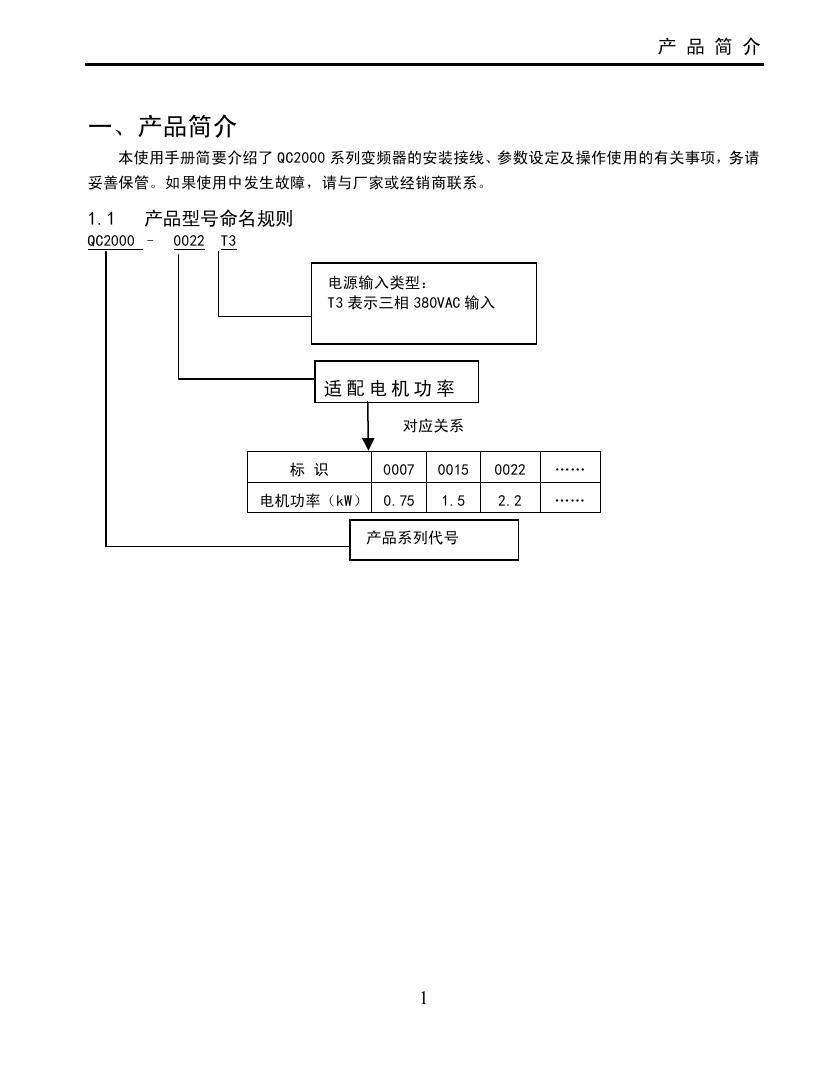 欧瑞QC2000-0037T3变频器使用说明书