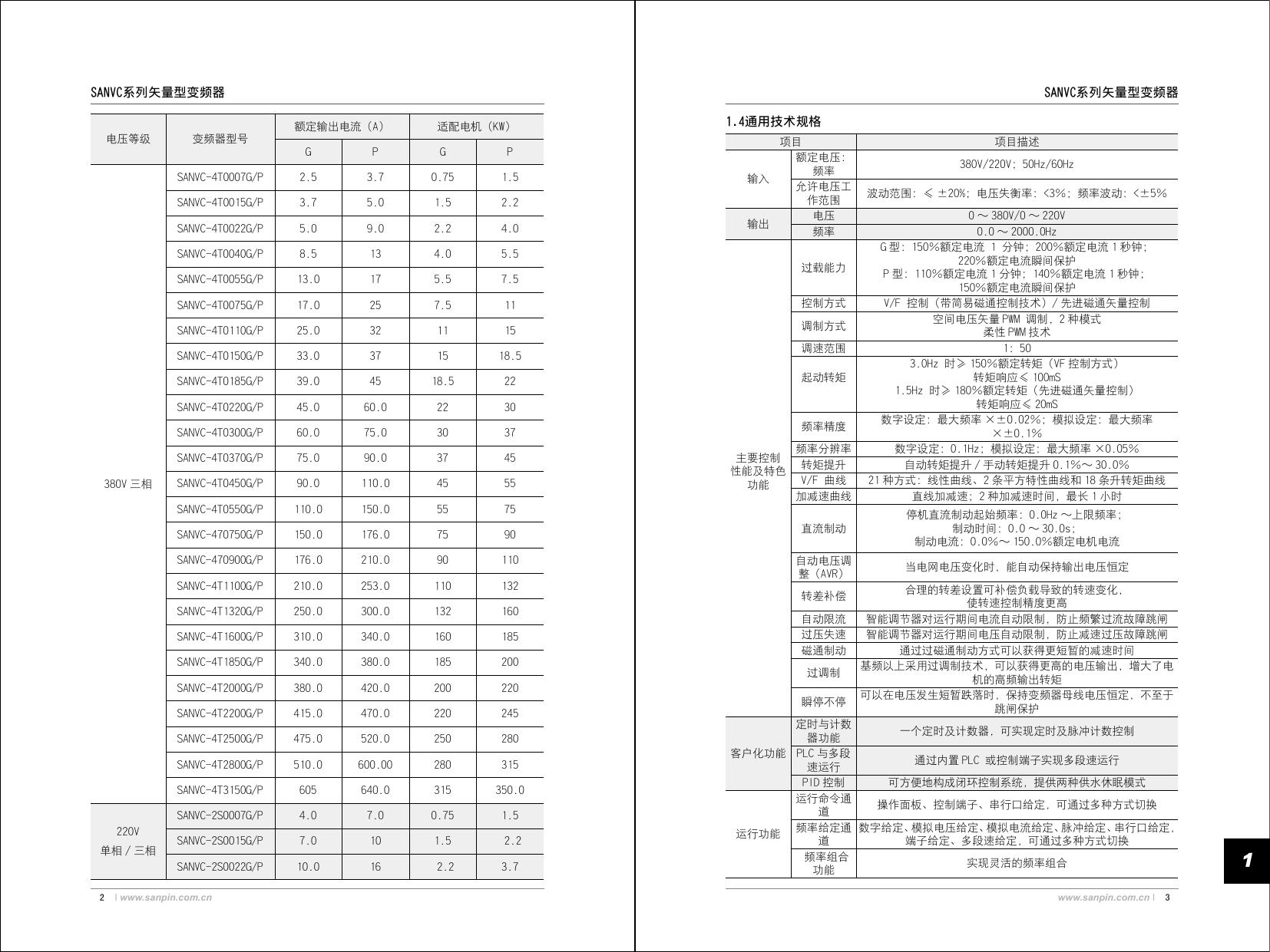 三品SANVC-4T0015G/P型变频器说明书