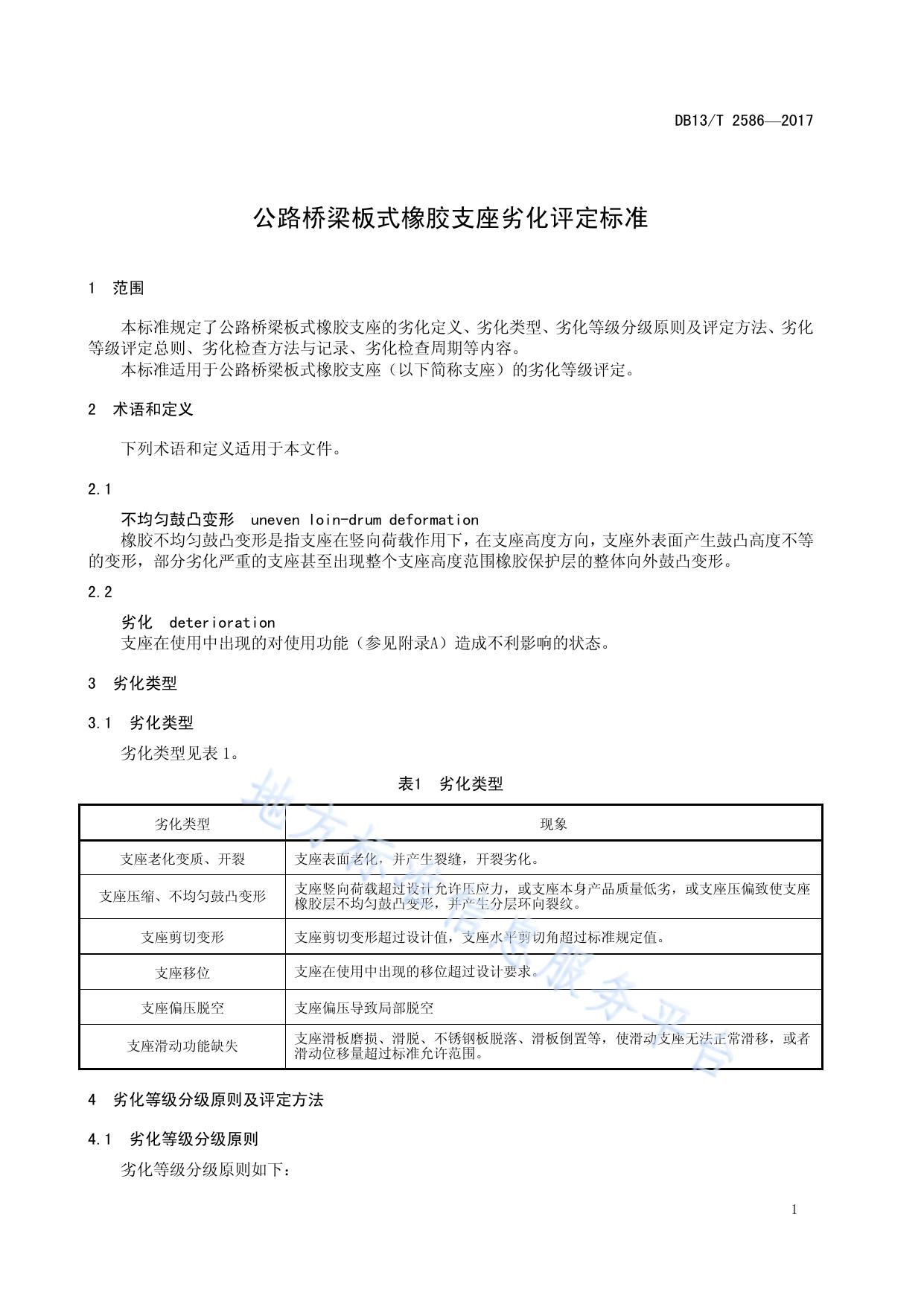 公路桥梁板式橡胶支座劣化评定标准