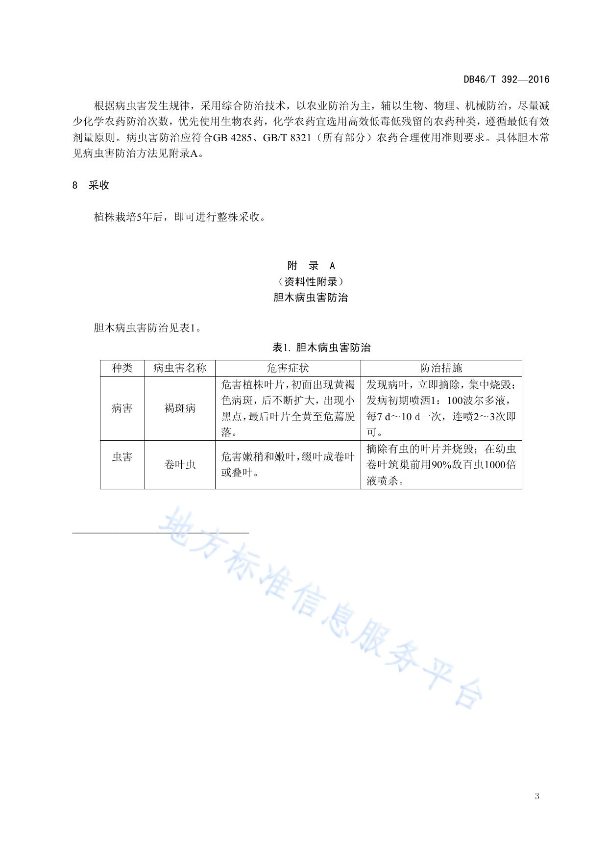 胆木生产技术规程