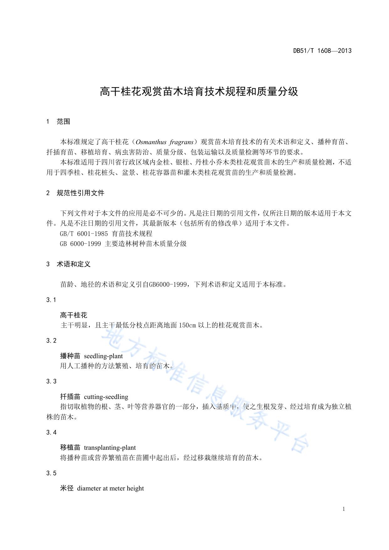 高干桂花观赏苗木培育技术规程及质量分级