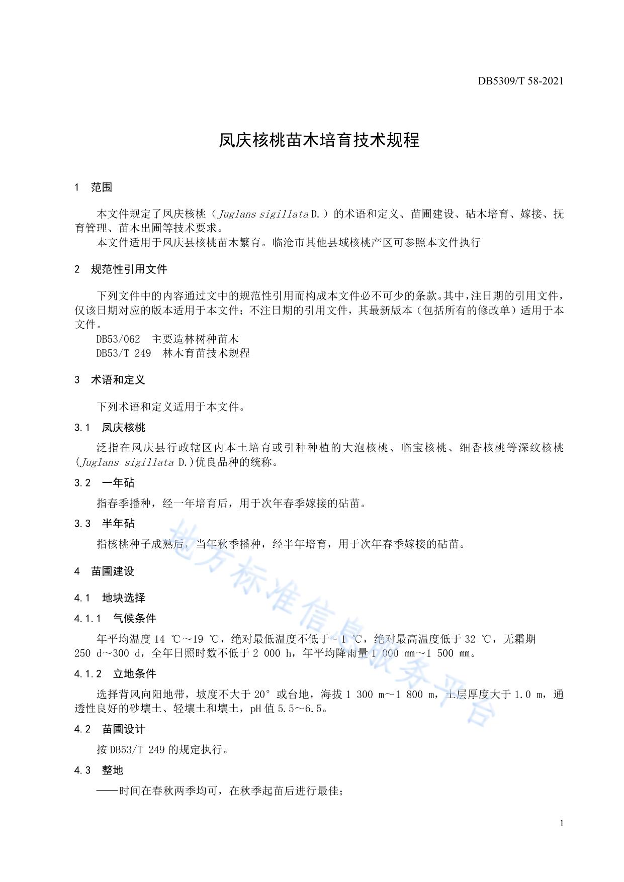 凤庆核桃苗木培育技术规程