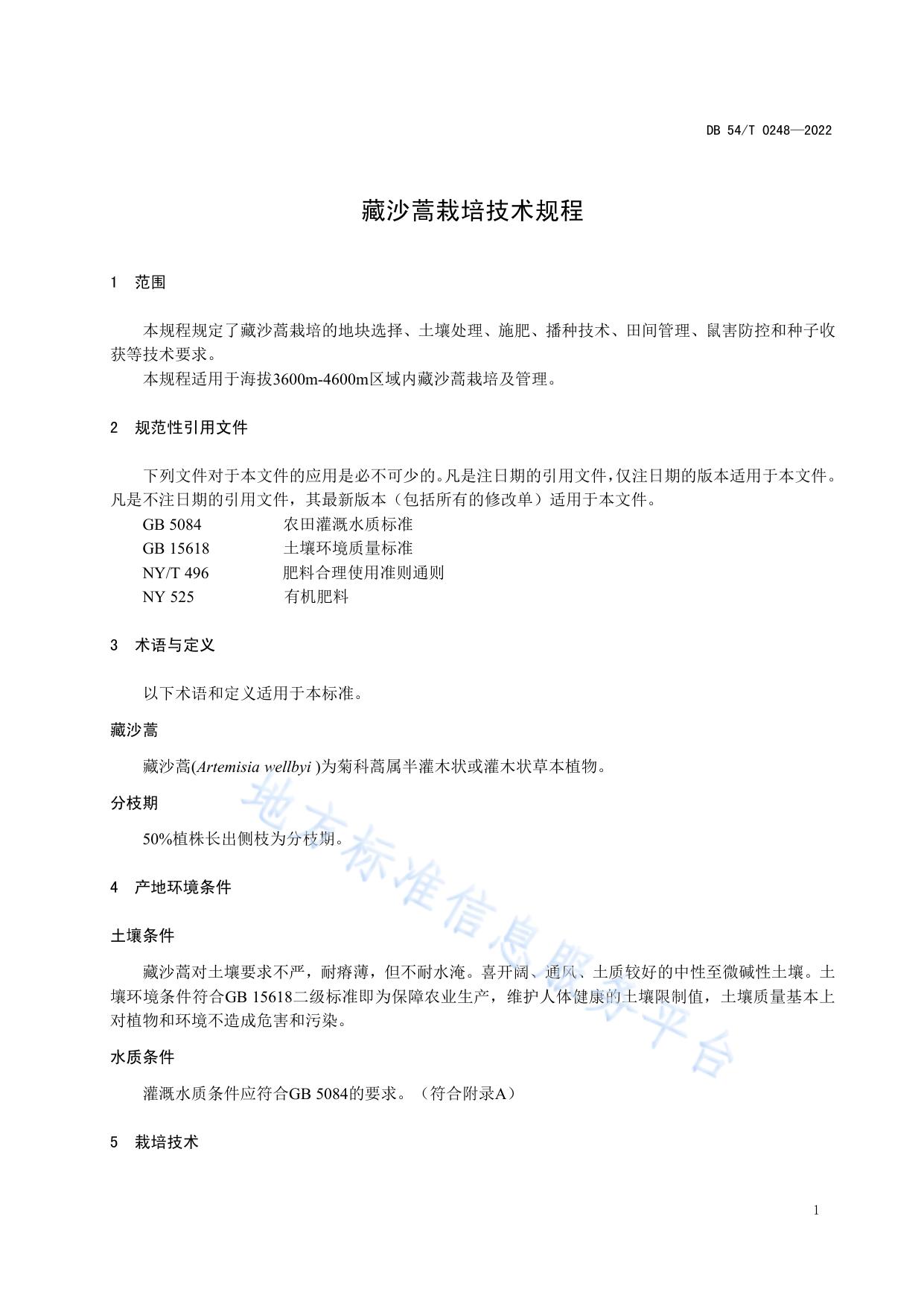 藏沙蒿栽培技术规程