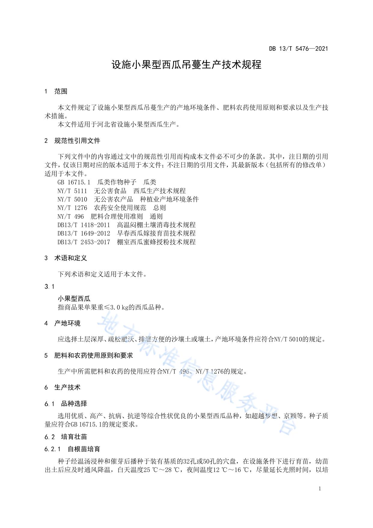 设施小果型西瓜吊蔓生产技术规程