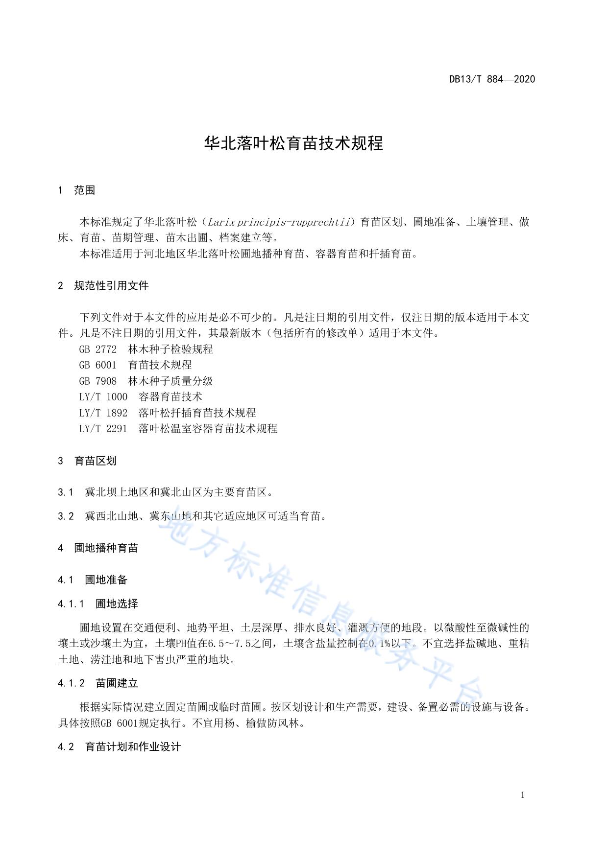 华北落叶松育苗技术规程