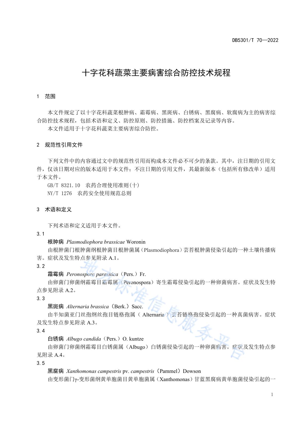 十字花科蔬菜主要病害综合防控技术规程