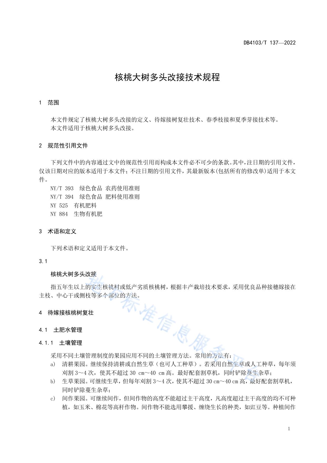 核桃大树多头改接技术规程